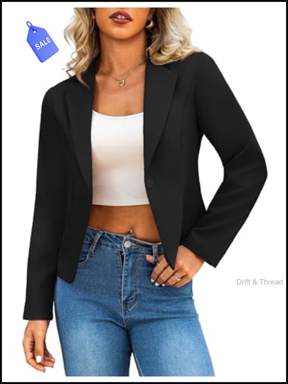 Cropped Blazer Lightweight Business Casual Long Sleeve Notch Lapel Women's